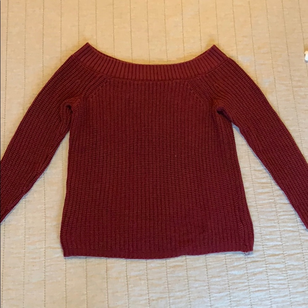 Burgundy knit off the shoulder sweater